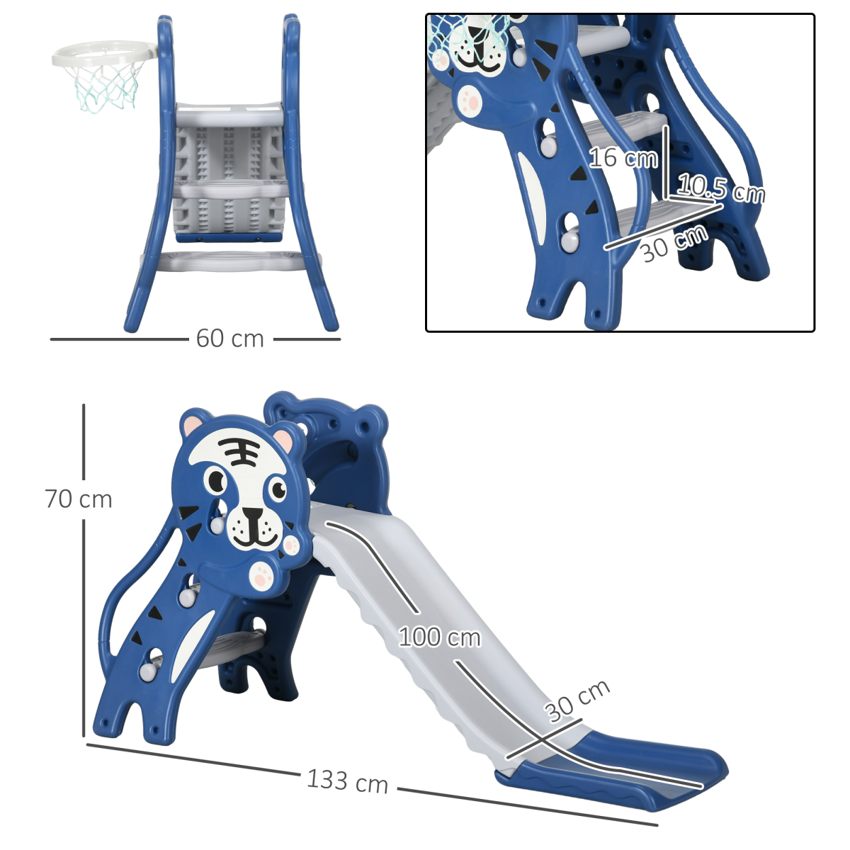 AIYAPLAY Kids Slide with Basketball Hoop, Ages 18-36 Months