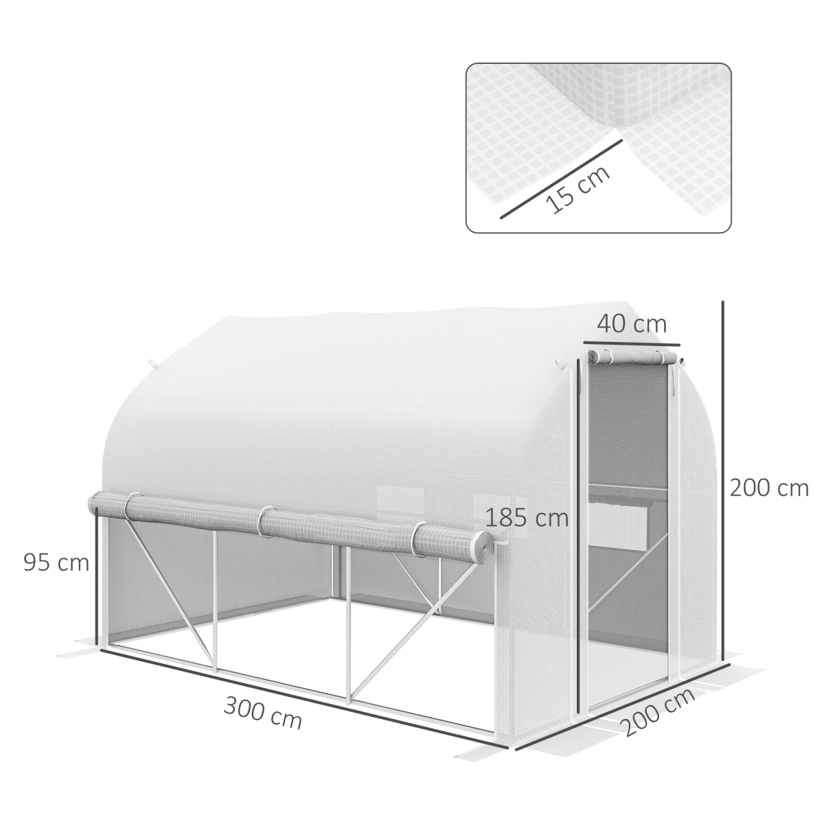 Outsunny 3 x 2m White Polytunnel Greenhouse with Roll-Up Sides, Mesh Door