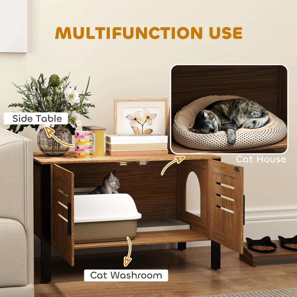 PawHut Cat Litter Box Enclosure with Scratching Board, Dark Brown
