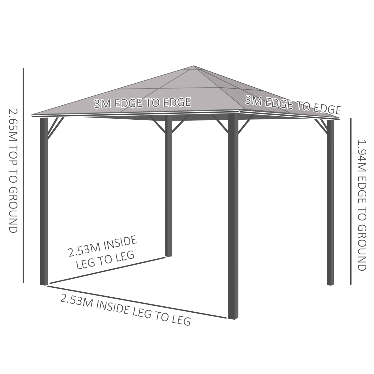 3x3m Polycarbonate Hardtop Gazebo with Aluminium Frame, Netting & Curtains