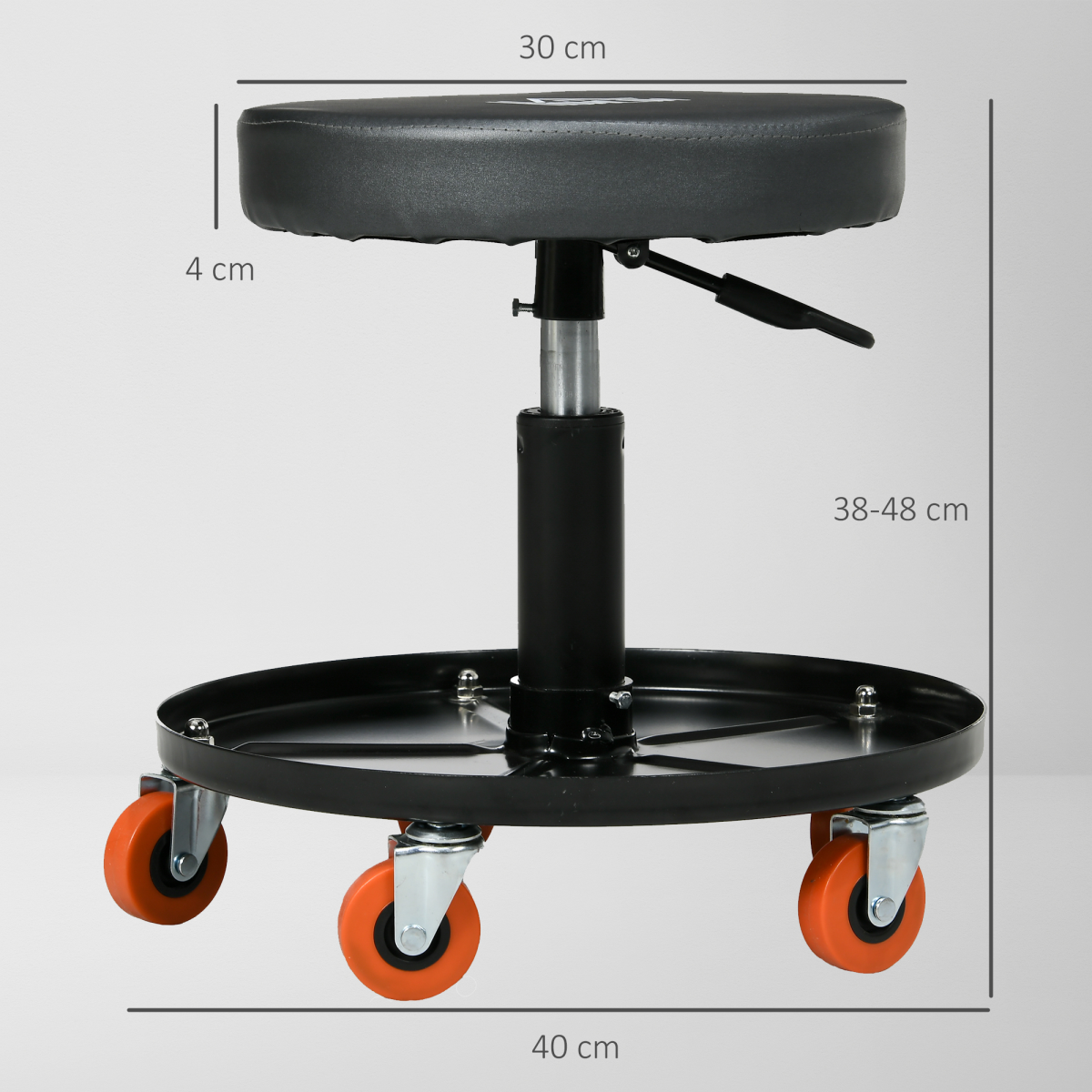 HOMCOM Adjustable Mechanic Stool with Tool Tray, Wheels, Black