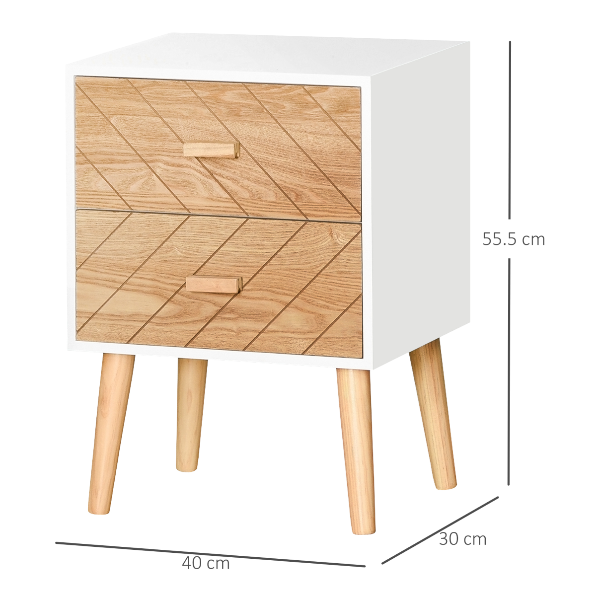 HOMCOM Nordic Style Wooden 2-Drawer Side Cabinet Bedside Table Storage Chest
