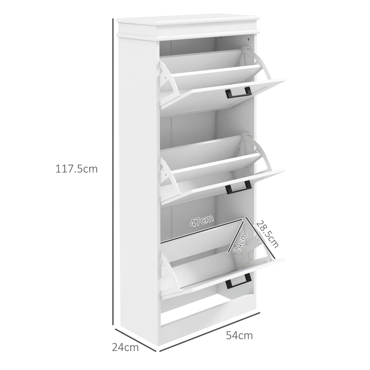 HOMCOM Slim Shoe Storage Cabinet with 3 Flip Drawers, White