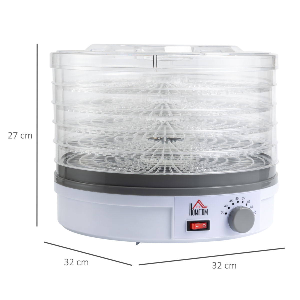 HOMCOM 5-Tier Food Dehydrator, 245W, Stainless Steel, Adjustable Temperature, Timer, White