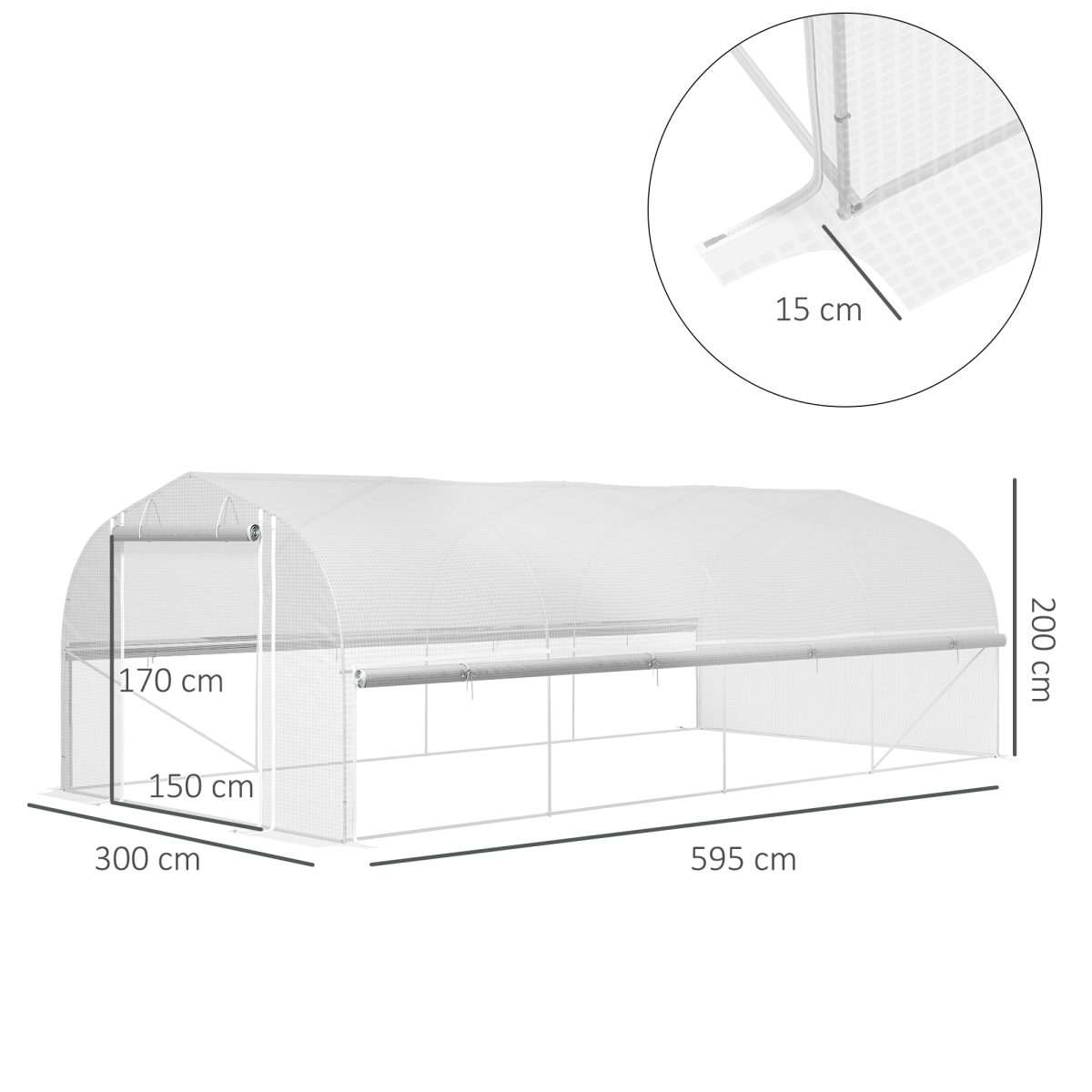 Outsunny 6 x 3 x 2m Polytunnel Greenhouse with Roll-Up Sidewalls, Mesh Door and Windows