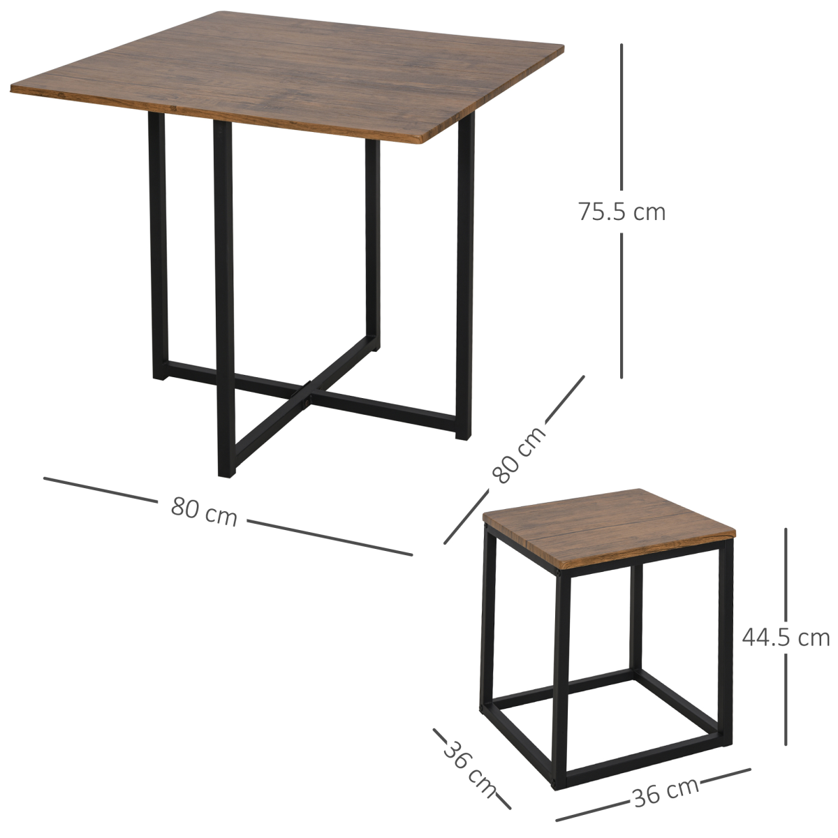 HOMCOM 5-Piece Dining Set with Table and 4 Stools, Steel Frame, Black/Brown