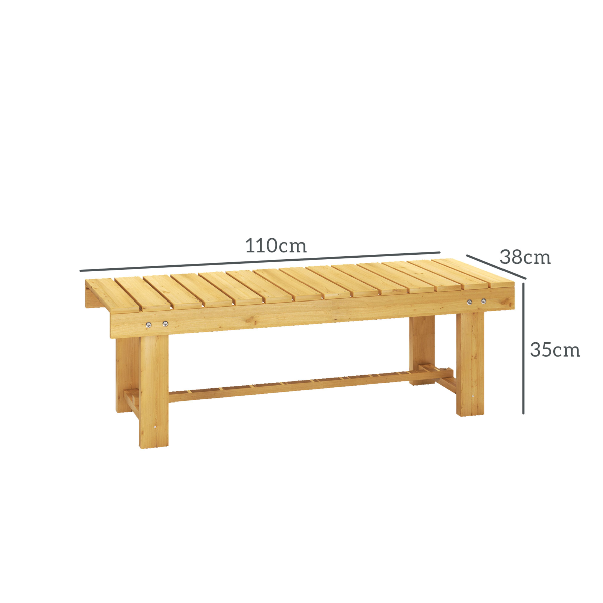 Outsunny 2-Seater Fir Wood Outdoor Garden Patio Bench, Slatted Seat, Weather-Resistant Finish, 250kg Capacity