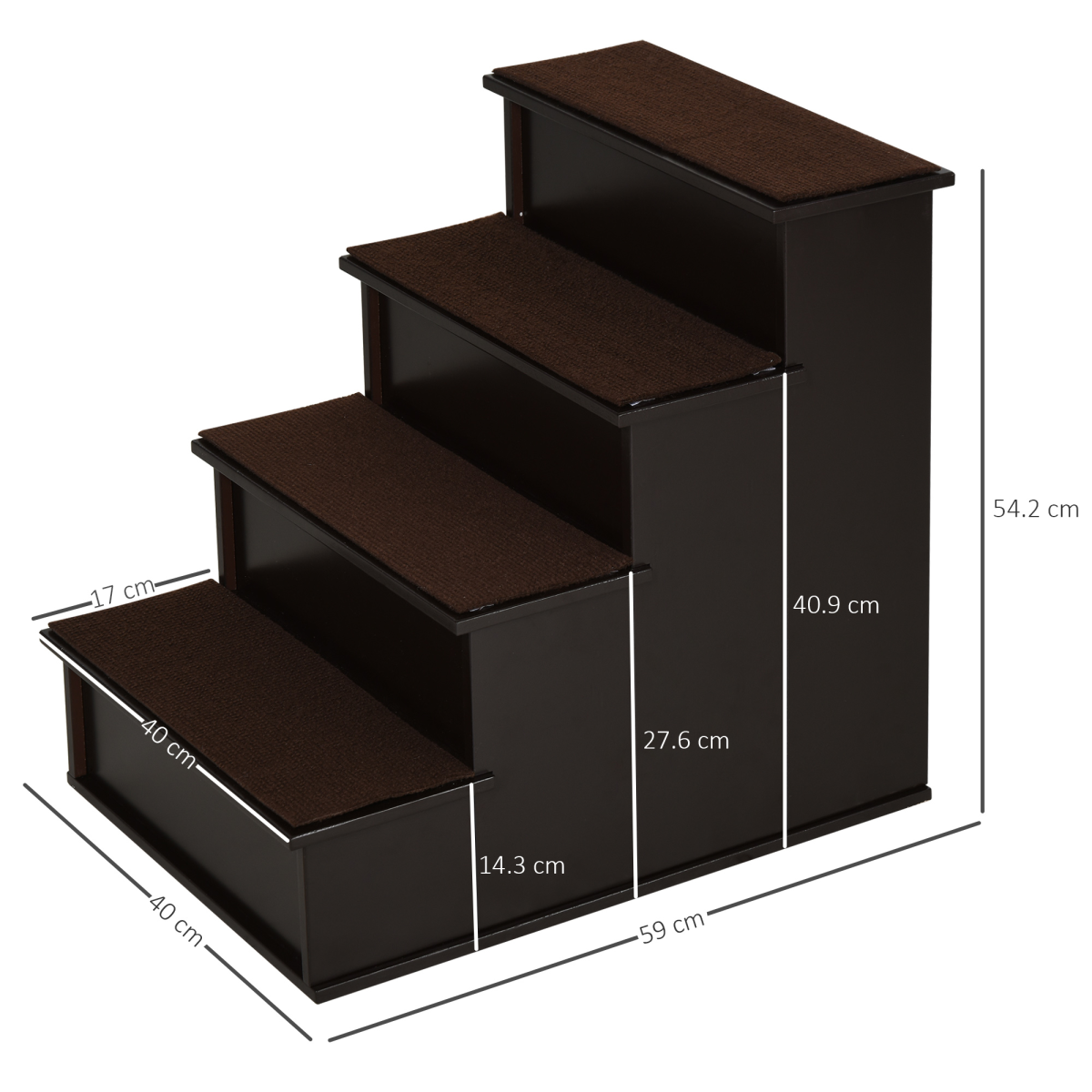 PawHut 4-Step Wooden Dog Stairs with Plush Cushion for Bed