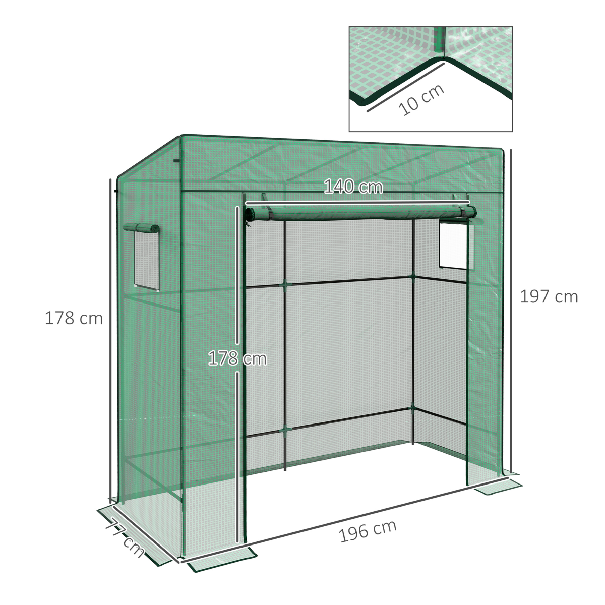 Outsunny Lean-to Walk-In Greenhouse with Roll-Up Door and Mesh Windows, 196 cm