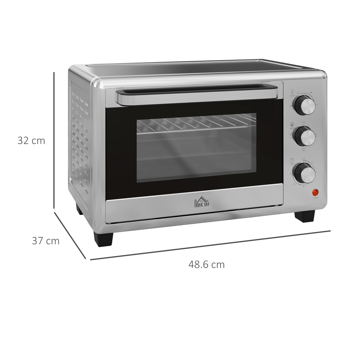 HOMCOM 30L Mini Oven, 1600W Compact Countertop Oven with Adjustable Temperature and 60-Minute Timer, Silver