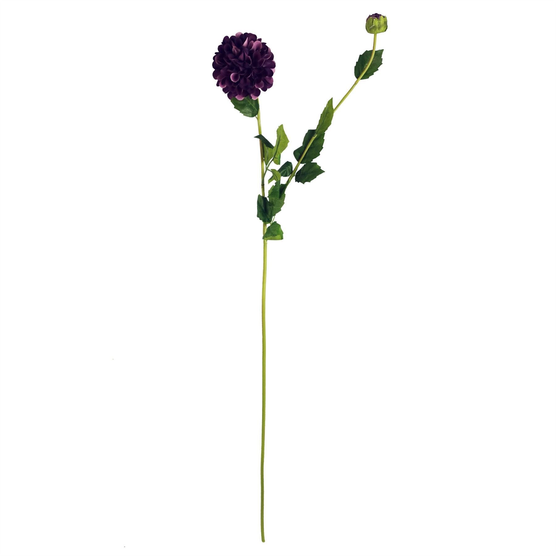 Leaf 75cm Artificial Dahlia Pompom Flower Stem Purple