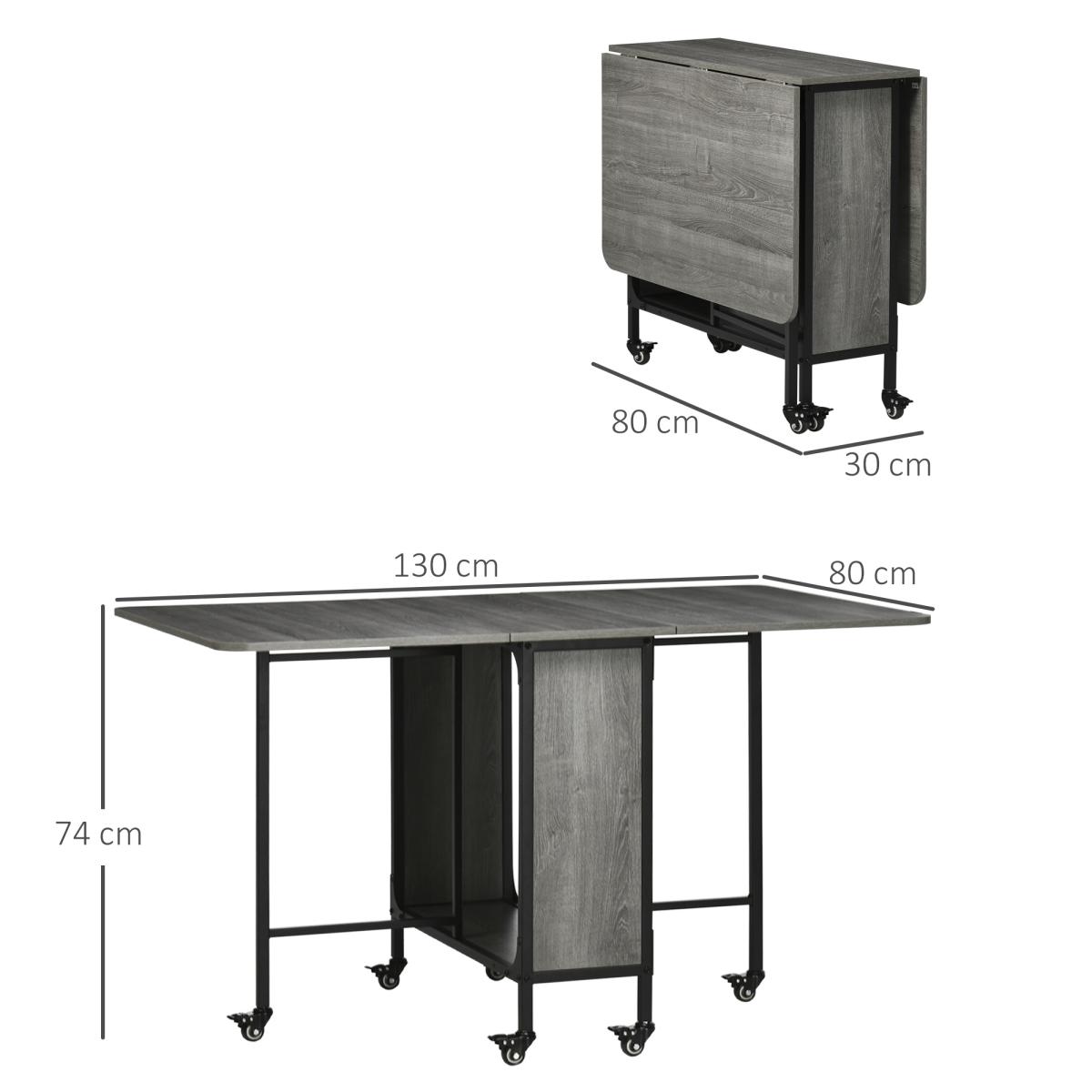 HOMCOM Mobile Drop Leaf Dining Table with Storage Shelf and Lockable Wheels