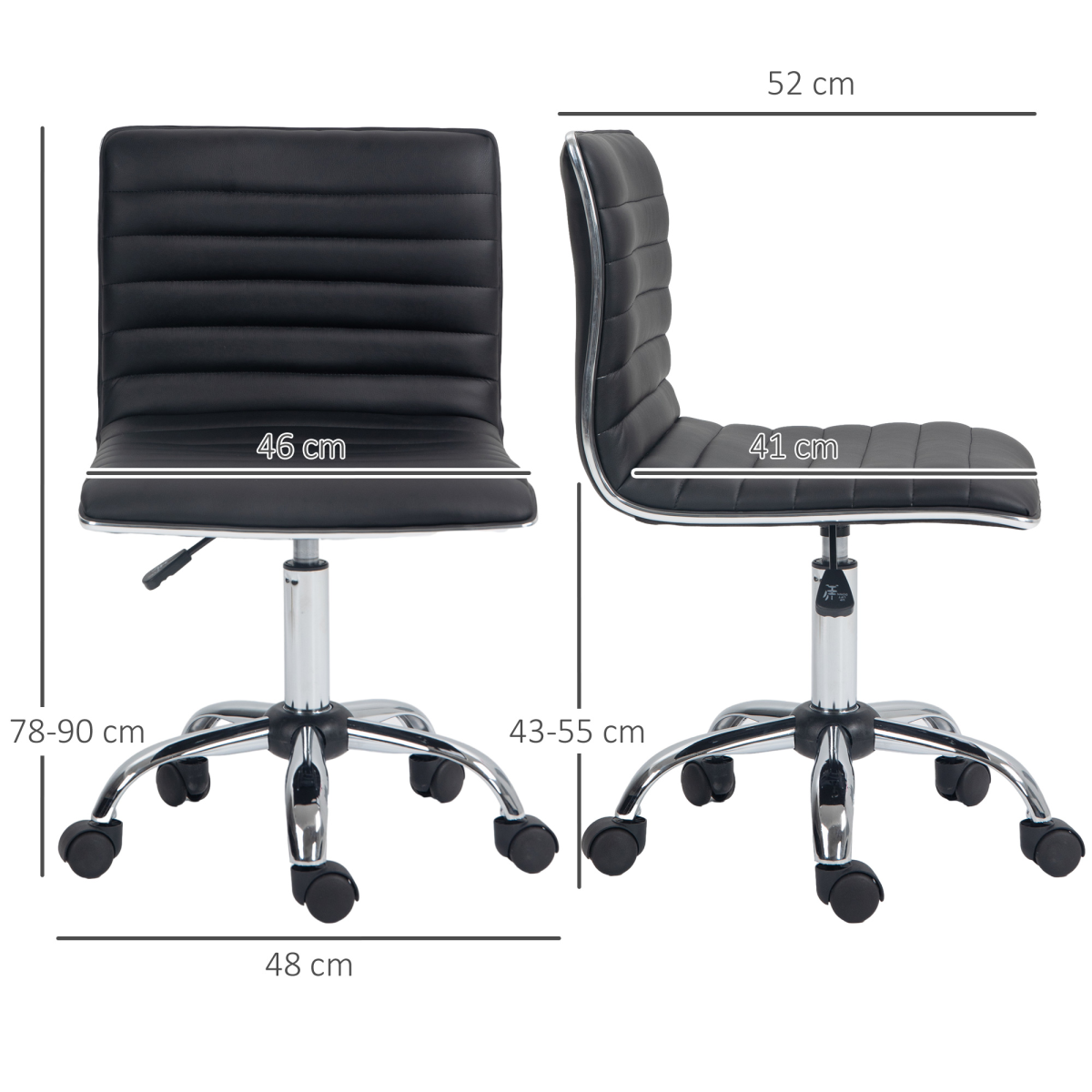 HOMCOM Armless Mid-Back PU Leather Adjustable Swivel Office Chair Black