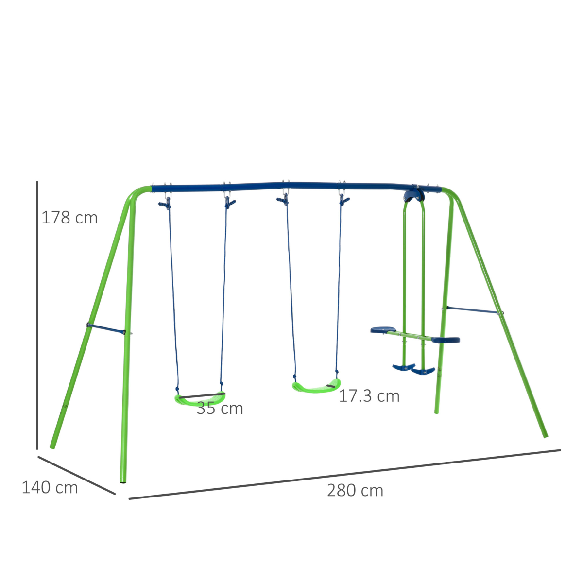 Metal Double Swing Set with Seat Glider Outdoor Garden Play Set, Green, Outsunny