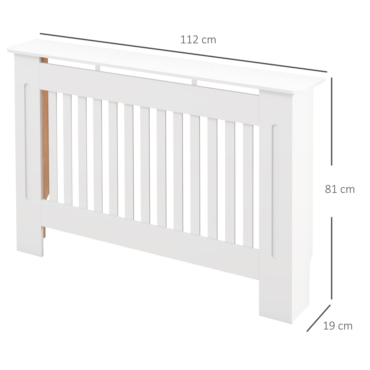 Radiator Cover Cabinet Painted Slatted MDF with Shelf, Lined Grill, 112 x 19 x 81 cm