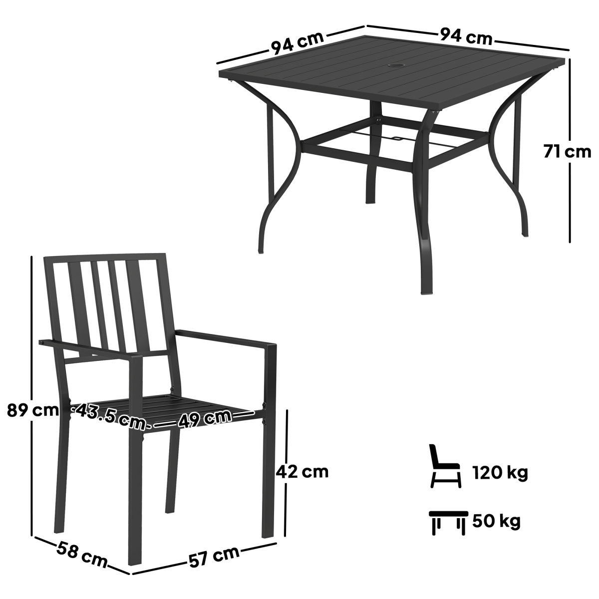 Outsunny 5-Piece Outdoor Garden Dining Set with 4 Stackable Cushioned Armchairs and Metal Table