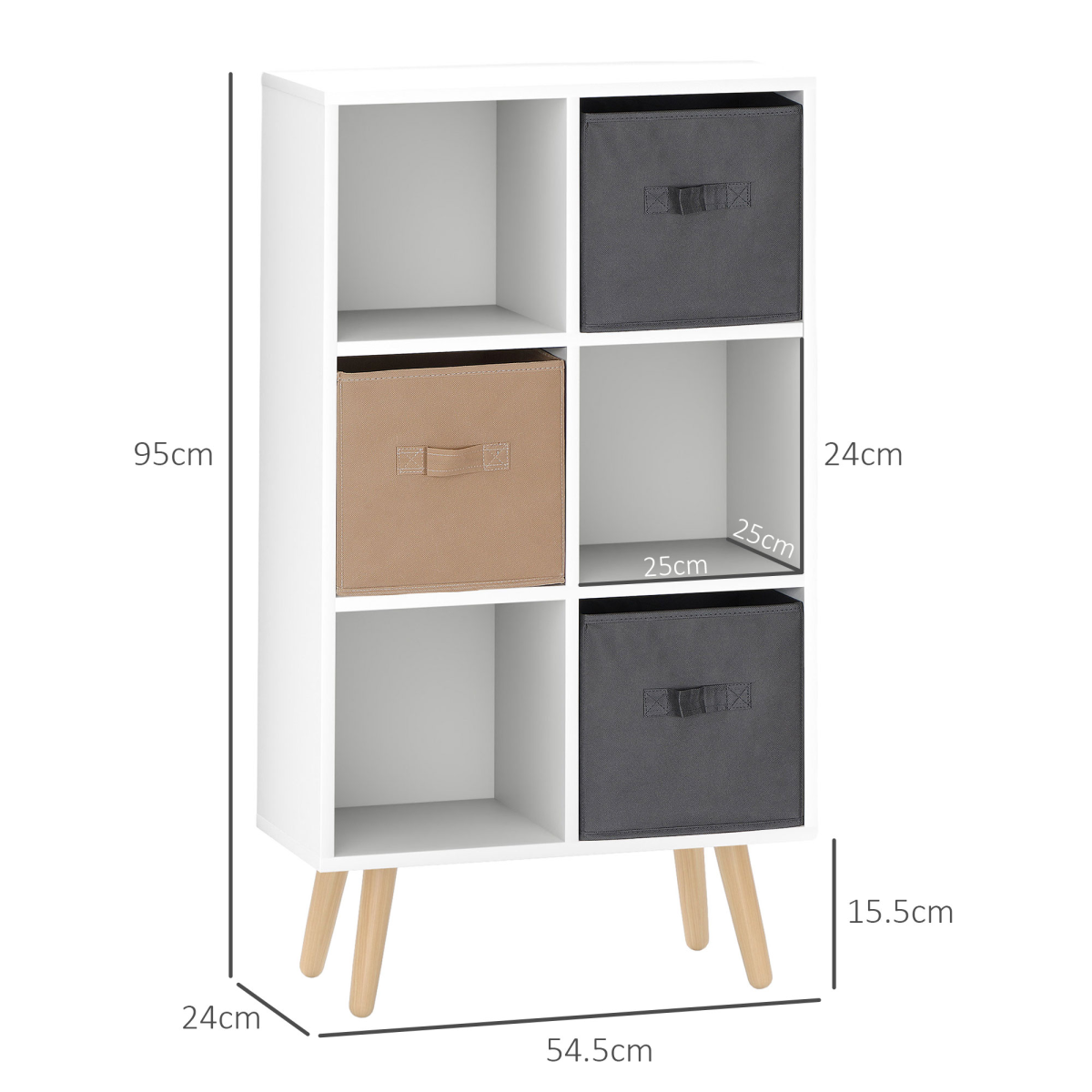 HOMCOM White Freestanding 6 Cube Storage Unit with 3 Cloth Drawers