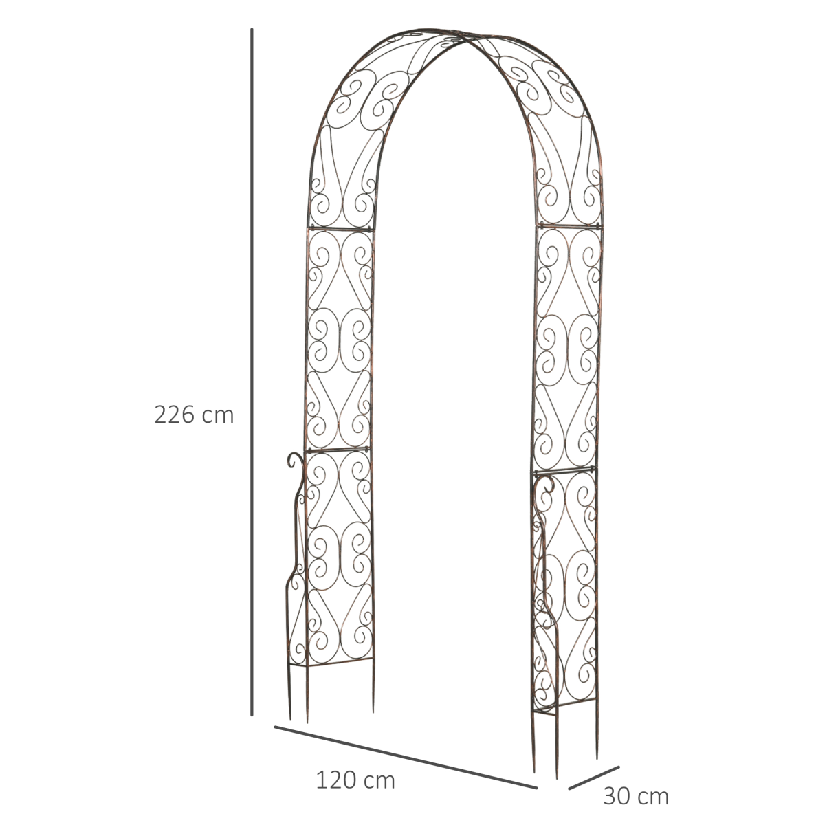 Outsunny 226 cm Metal Garden Arch with Scroll Design and Plant Support, Black Epoxy
