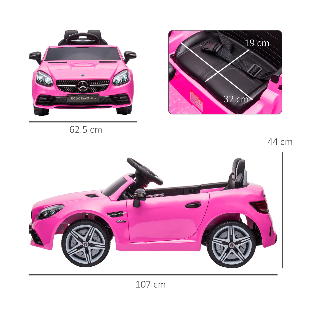 HOMCOM Mercedes Benz SLC 300 12V Kids Ride On Car, Pink, Remote Control