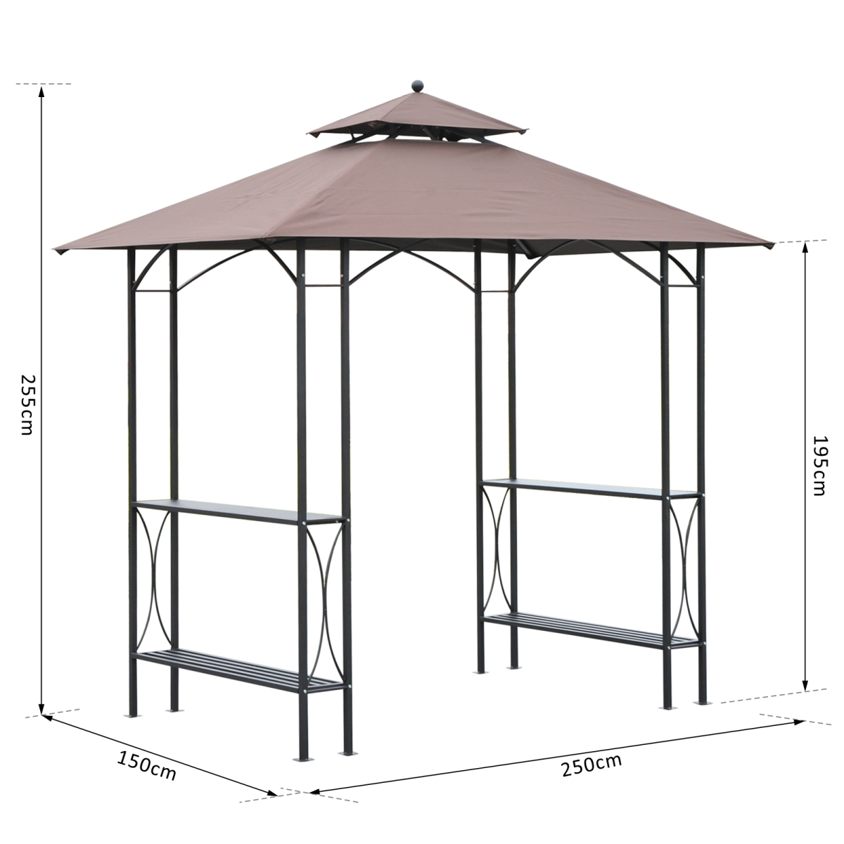 Outsunny 2.5x1.5m BBQ Gazebo with 2 Side Tables, Flame-Resistant Canopy