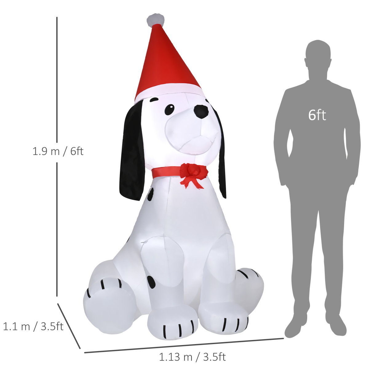 HOMCOM 6ft Inflatable Christmas Puppy Dog Wearing Santa Hat with LED Lights for Indoor Outdoor Use