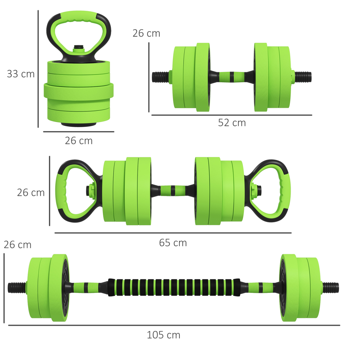 SPORTNOW 40kg 4-in-1 Dumbbell, Barbell & Kettlebell Set