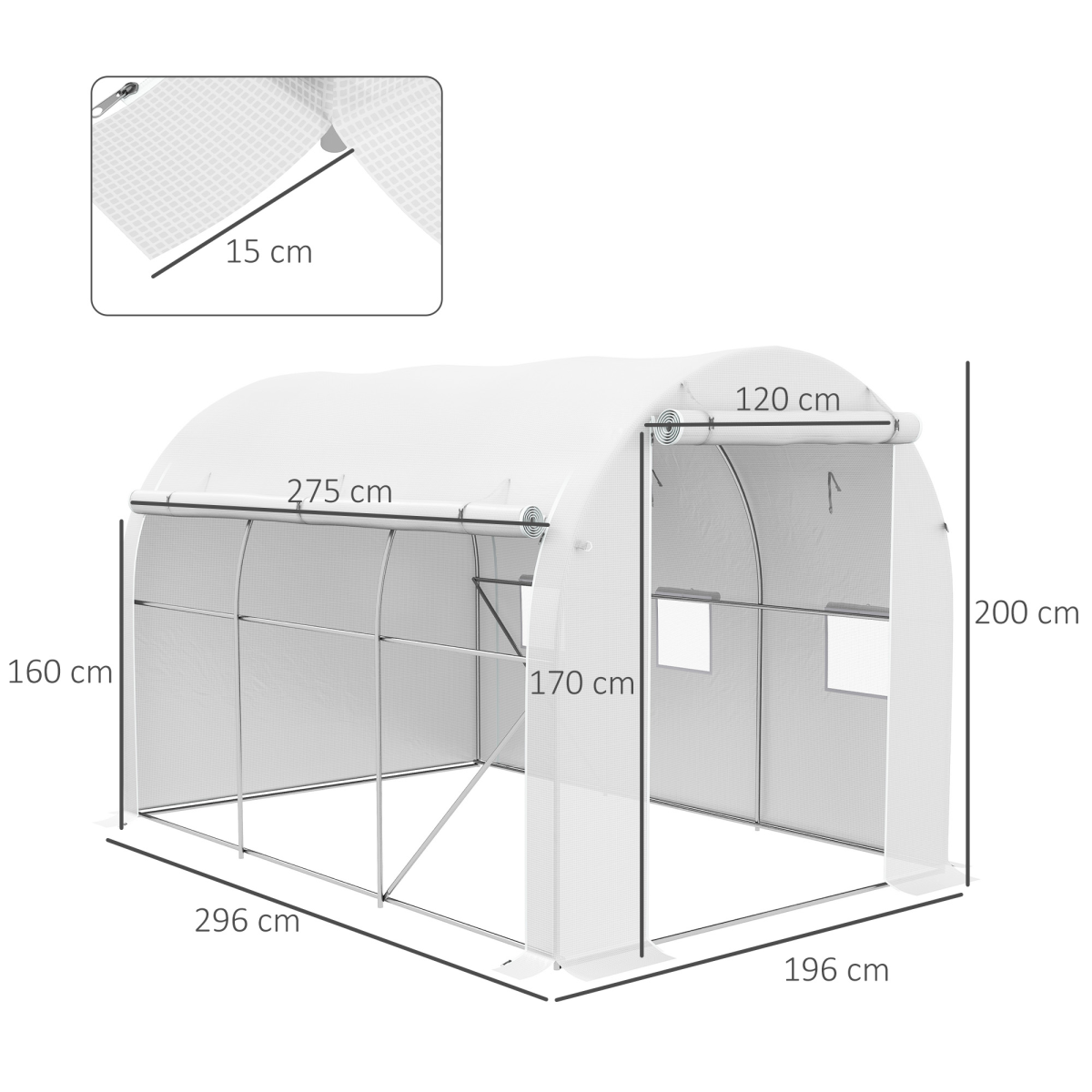 Outsunny White Polytunnel Greenhouse with PE Cover, Steel Frame