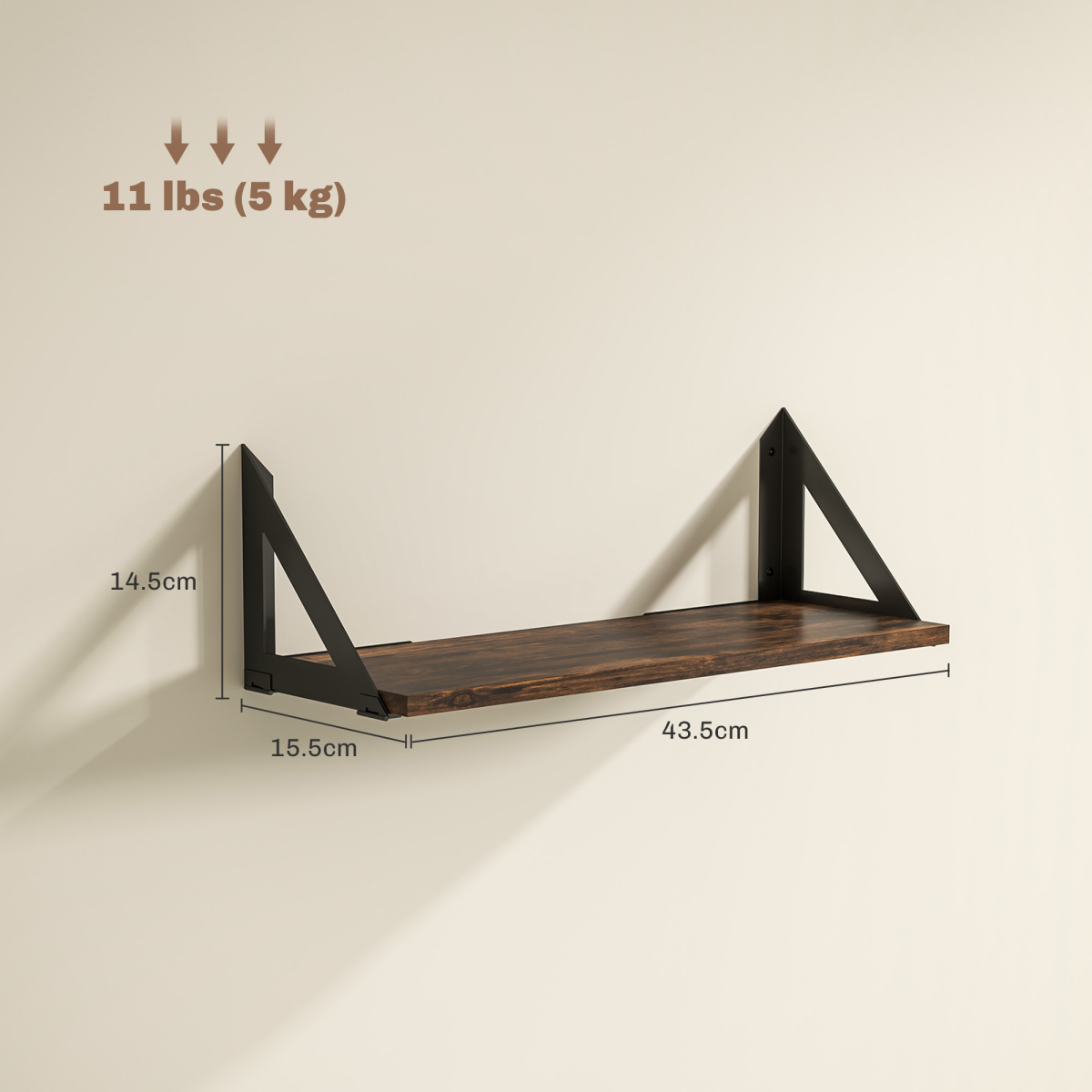 HOMCOM Set of 3 Vintage Wall Shelves, Rustic Brown