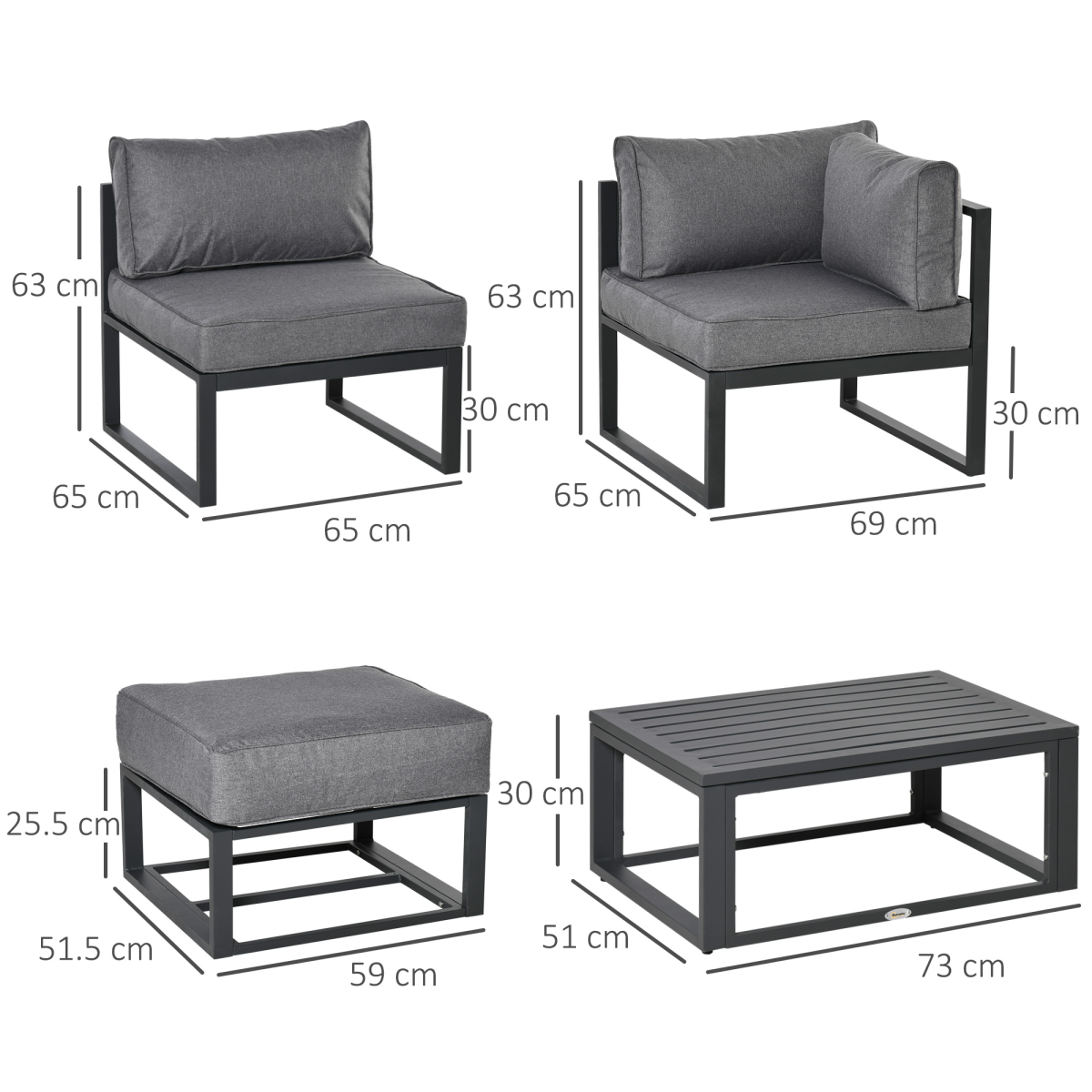 Outsunny 6 Piece Convertible Outdoor Daybed and Garden Sofa Set with Coffee Table, Footstools and Cushions, Grey