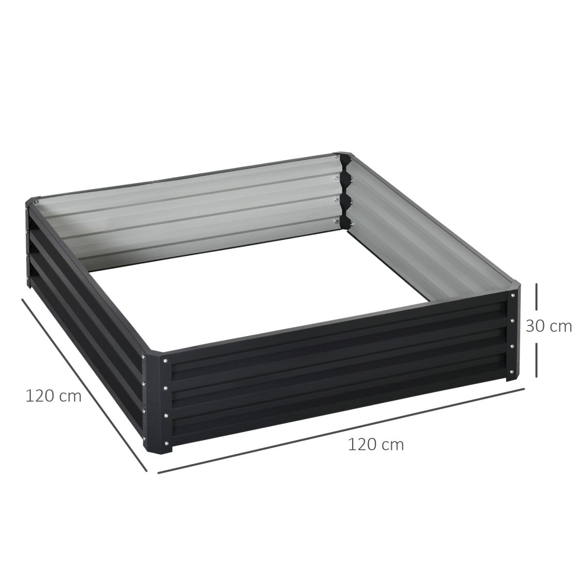 Outsunny Raised Garden Bed Frame, Galvanised Steel Outdoor Planter Kit, Grey, 120 x 120 x 30 cm