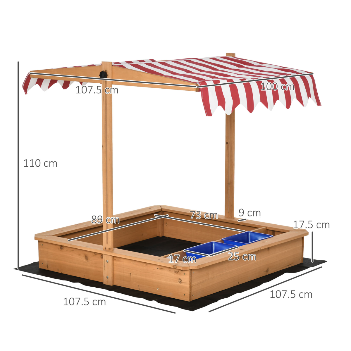 Kids Wooden Sandbox Sand Pit with Adjustable Canopy, Wooden Structure, Non-Woven Liner, Outsunny