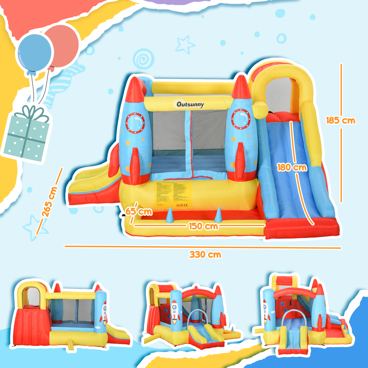 Inflatable Bouncy Castle with Slide, Pool, Trampoline & Blower