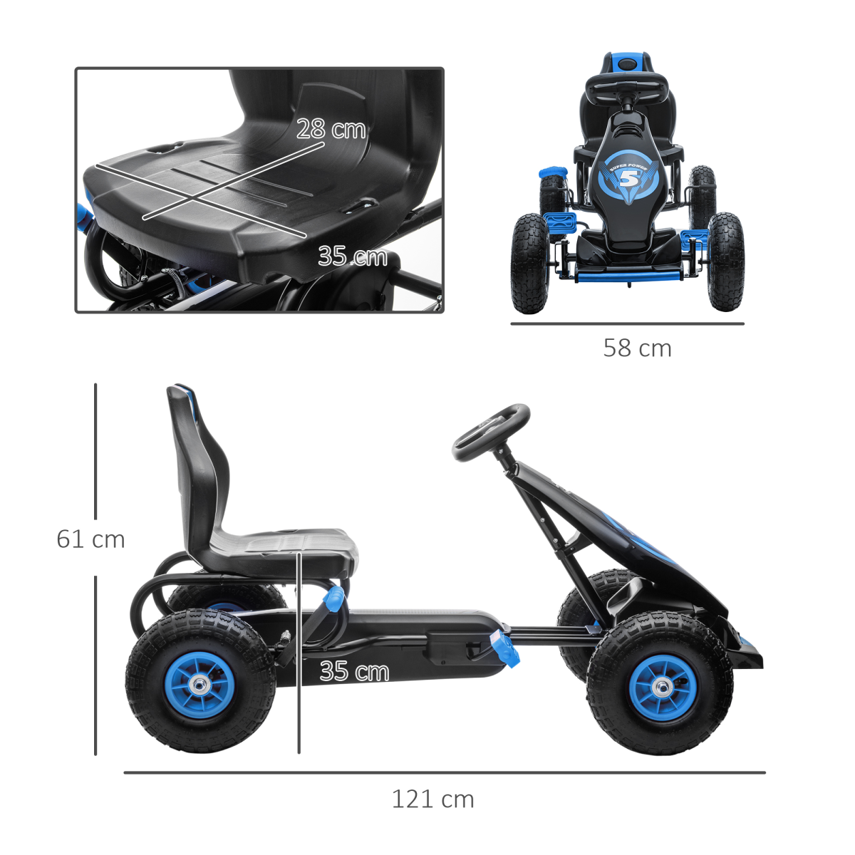 HOMCOM Children Pedal Go Kart, Adjustable Seat, Brake, Blue