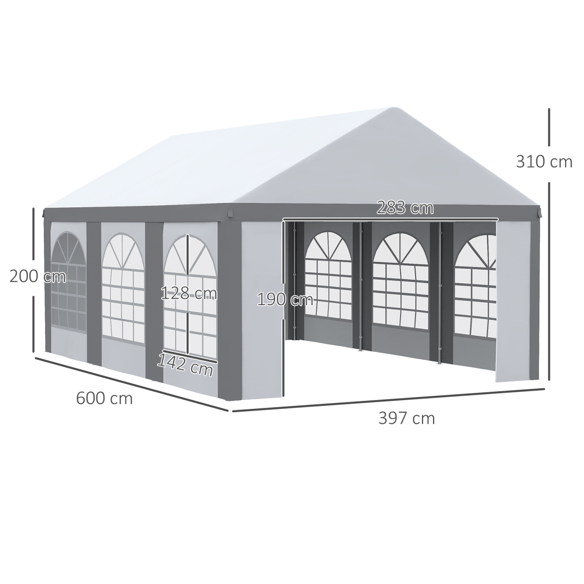 Outsunny 6 x 4m Party Tent Gazebo with Sides, 6 Windows, Double Doors