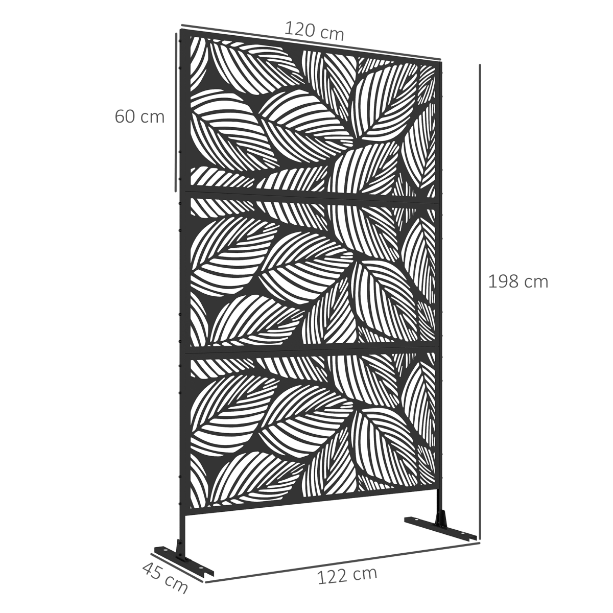 Outsunny 6.5FT Steel Outdoor Decorative Privacy Screen Panel with Stand, Leaf Design, Black