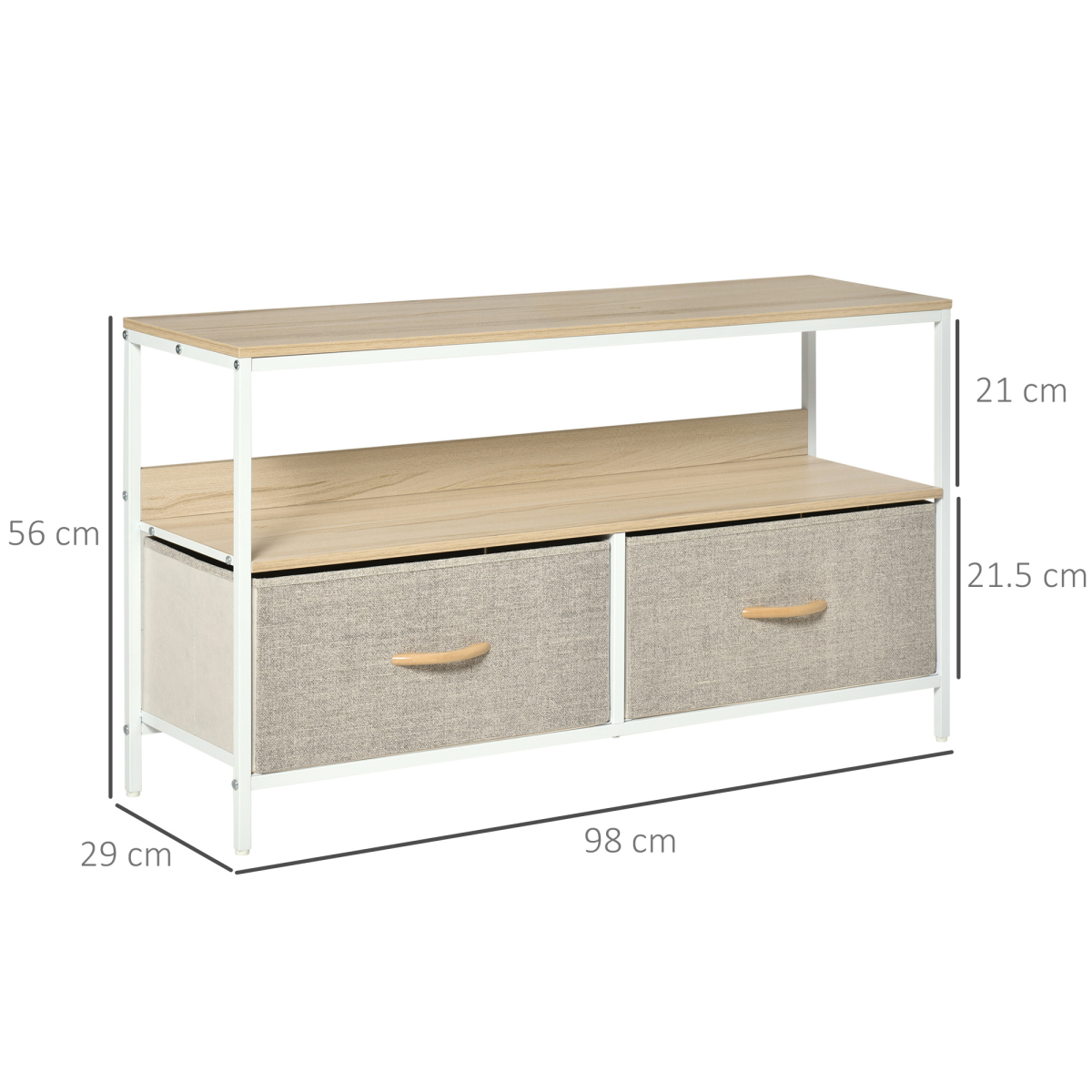 HOMCOM TV Cabinet with 2 Foldable Linen Drawers, Maple Colour