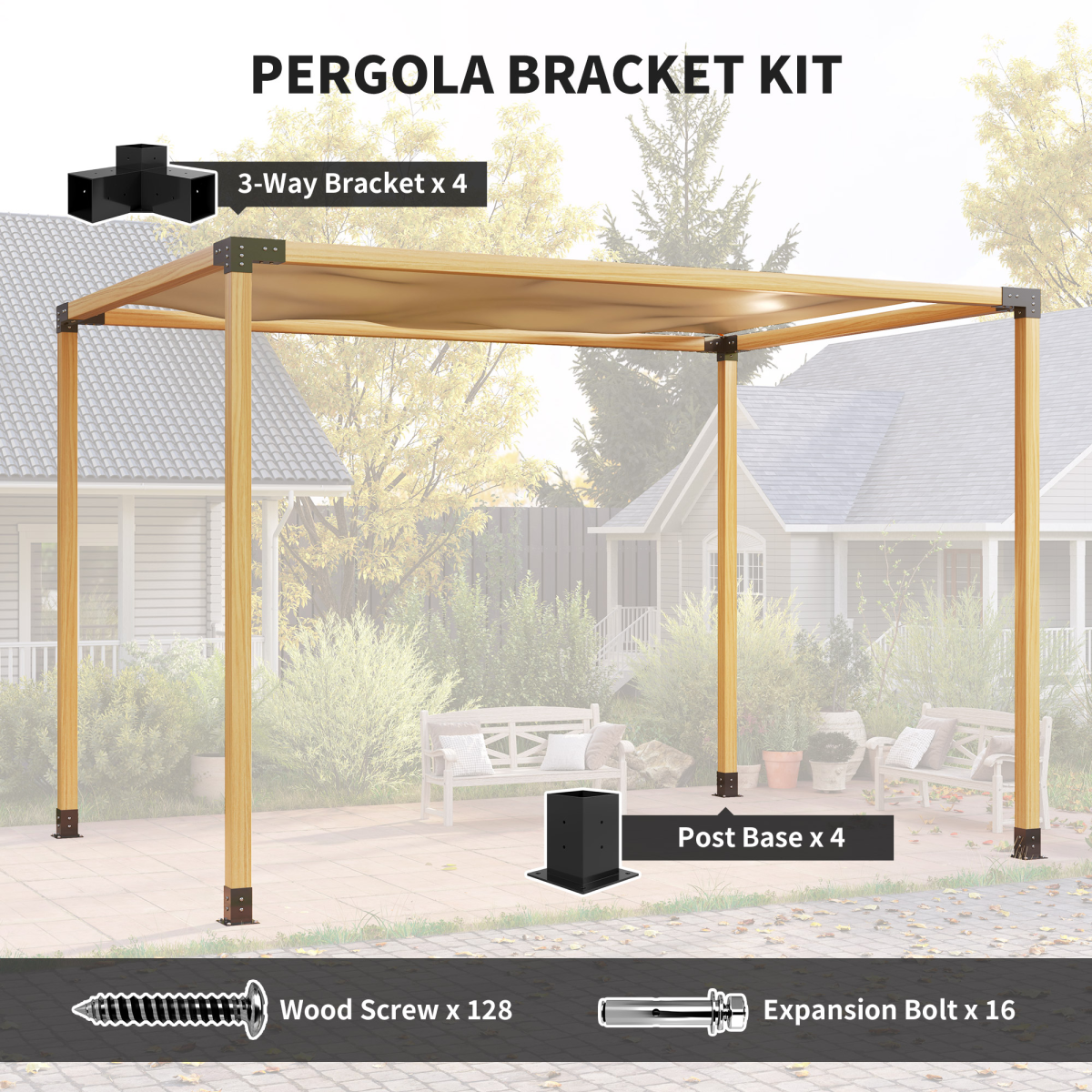 Outsunny Metal Pergola Kit with 3-Way Corner Brackets for 92mm Lumber