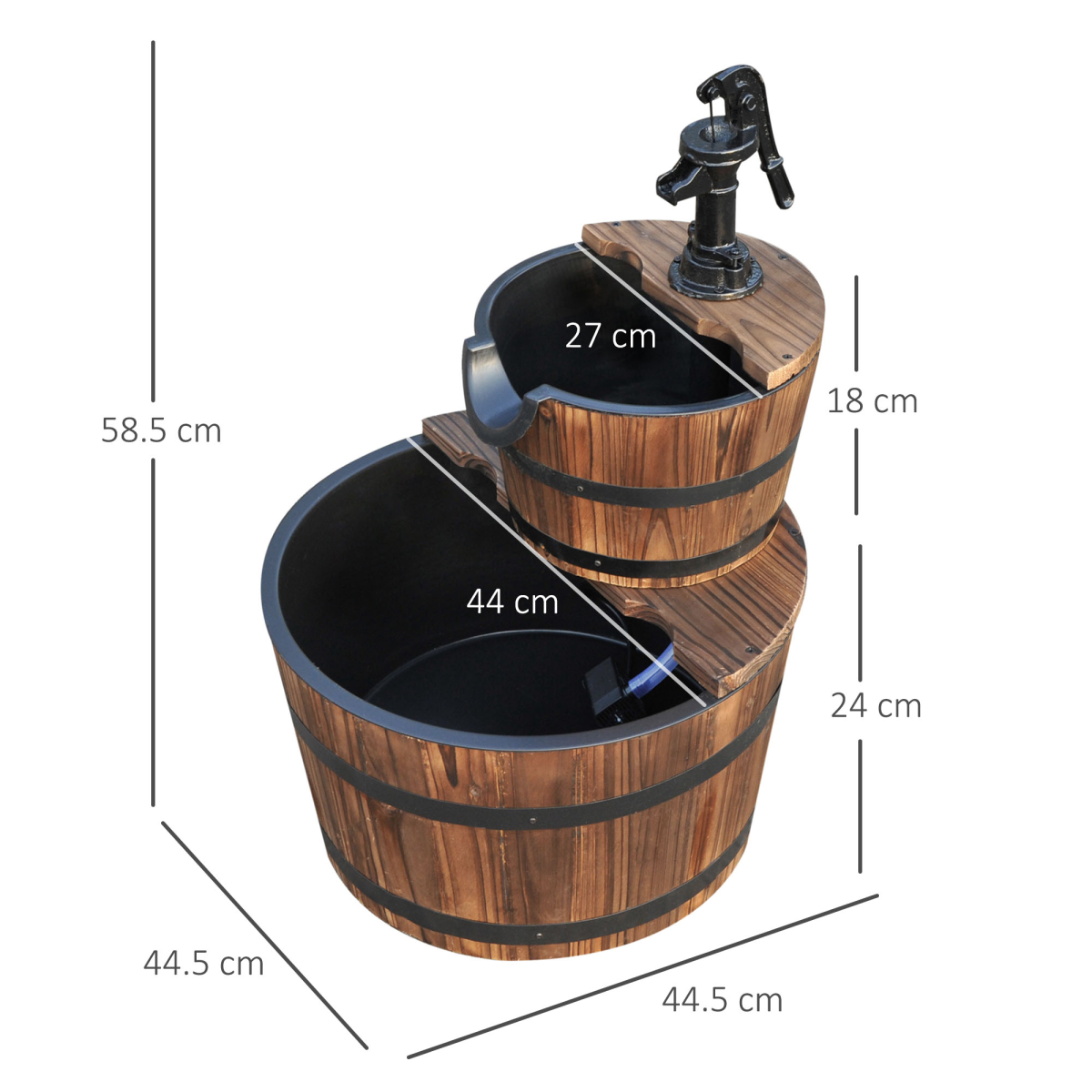 Outsunny 2-Tier Wooden Water Pump Fountain, Fir Wood & Steel