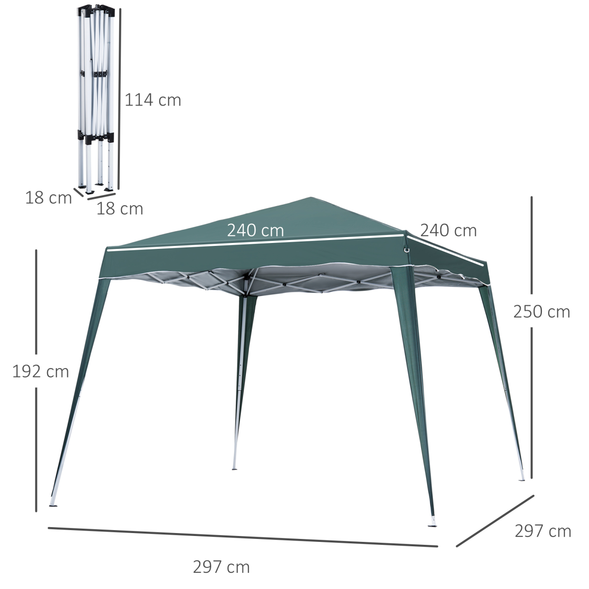 Pop Up Garden Gazebo Tent, Water-Resistant, 2.5 x 2.5 m, Green