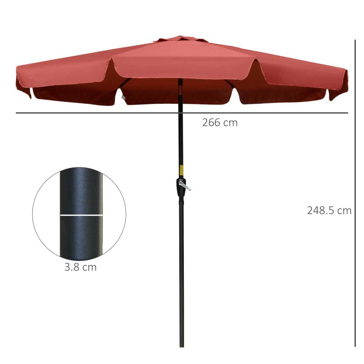 Outsunny 2.66m Wine Red Garden Parasol Patio Umbrella with Crank Handle and Tilt Function