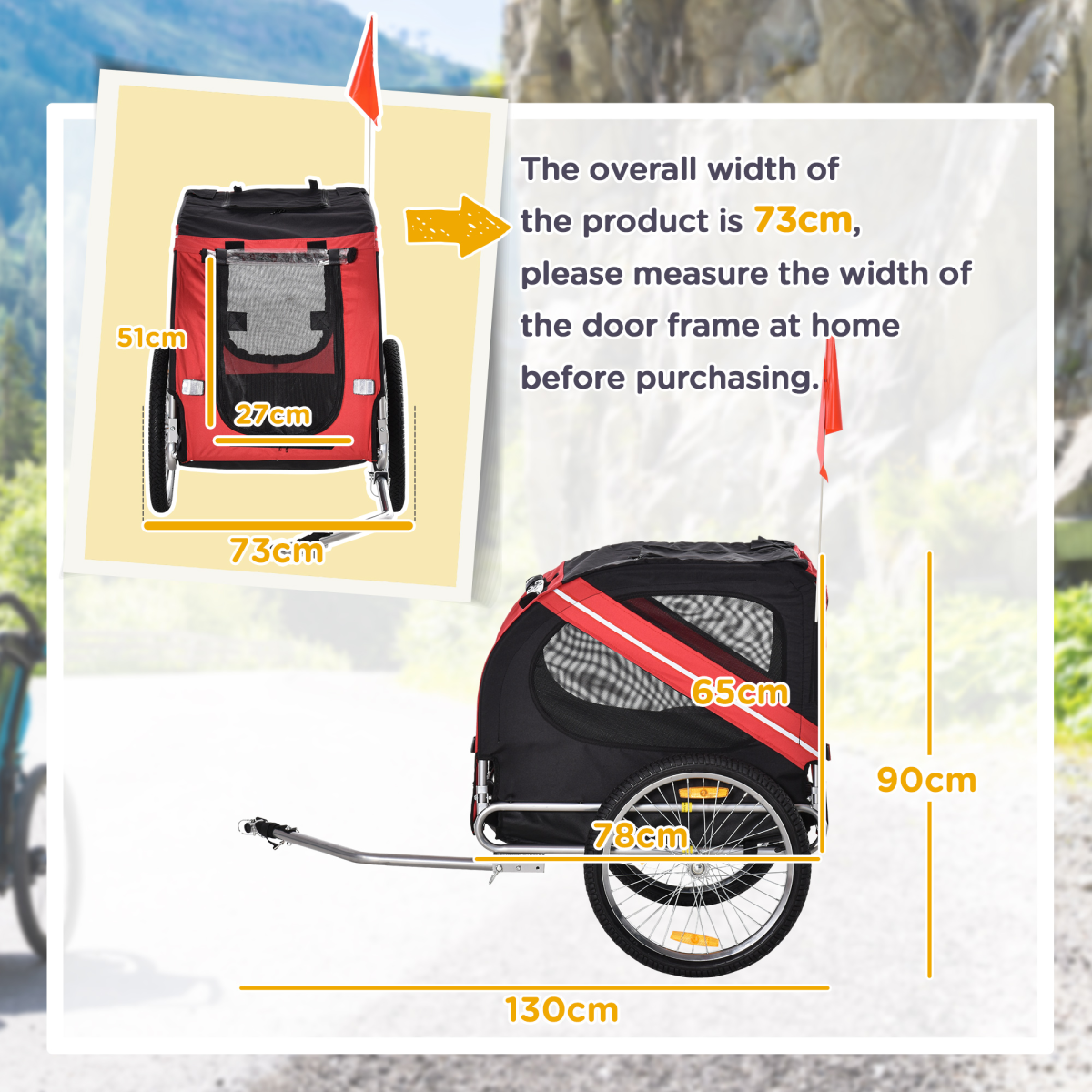PawHut Pet Bicycle Trailer Dog Cat Bike Carrier, Water-Resistant Oxford Cloth, Mesh Windows, Bike Hitch Coupler