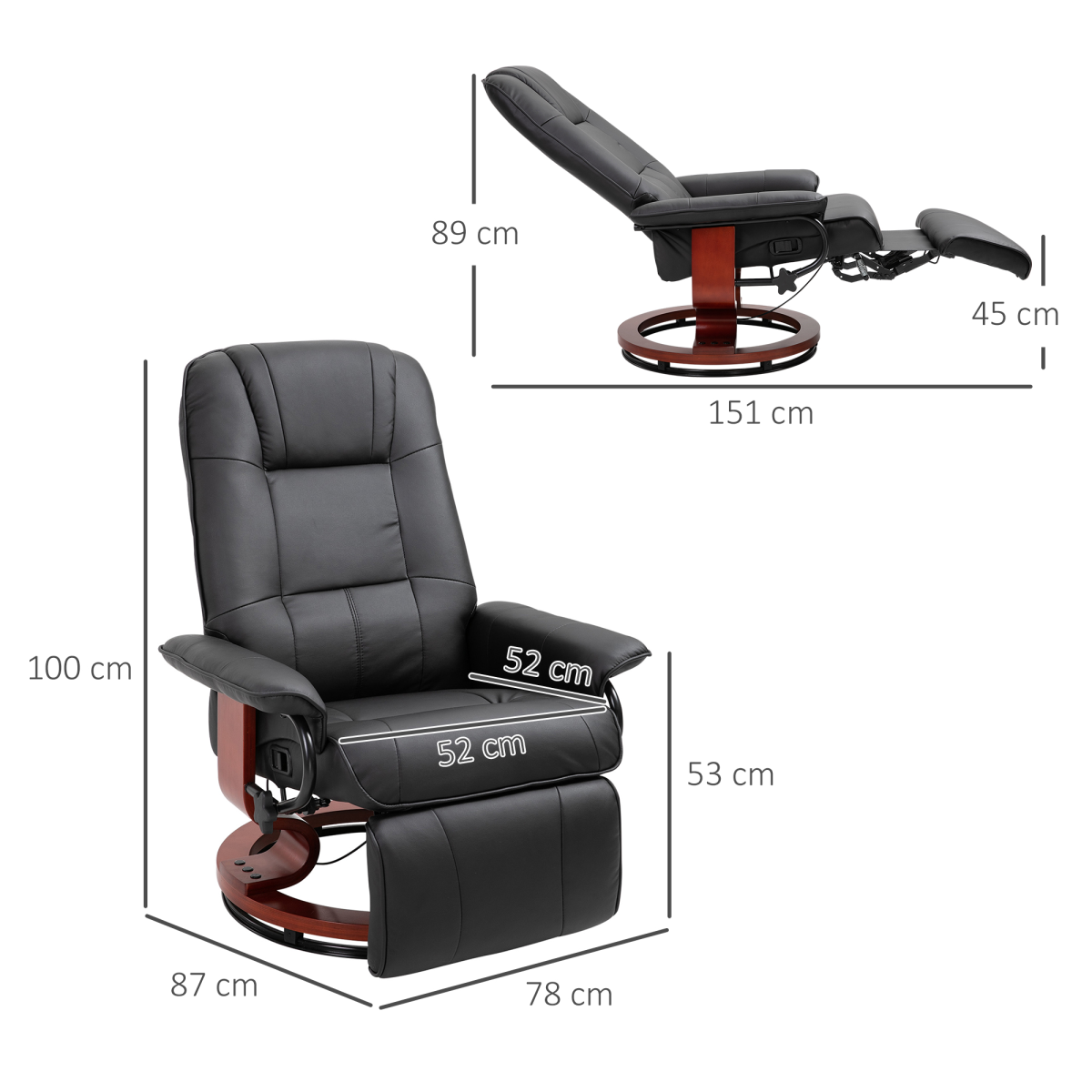Ergonomic Black PU Leather Recliner Armchair with Footrest