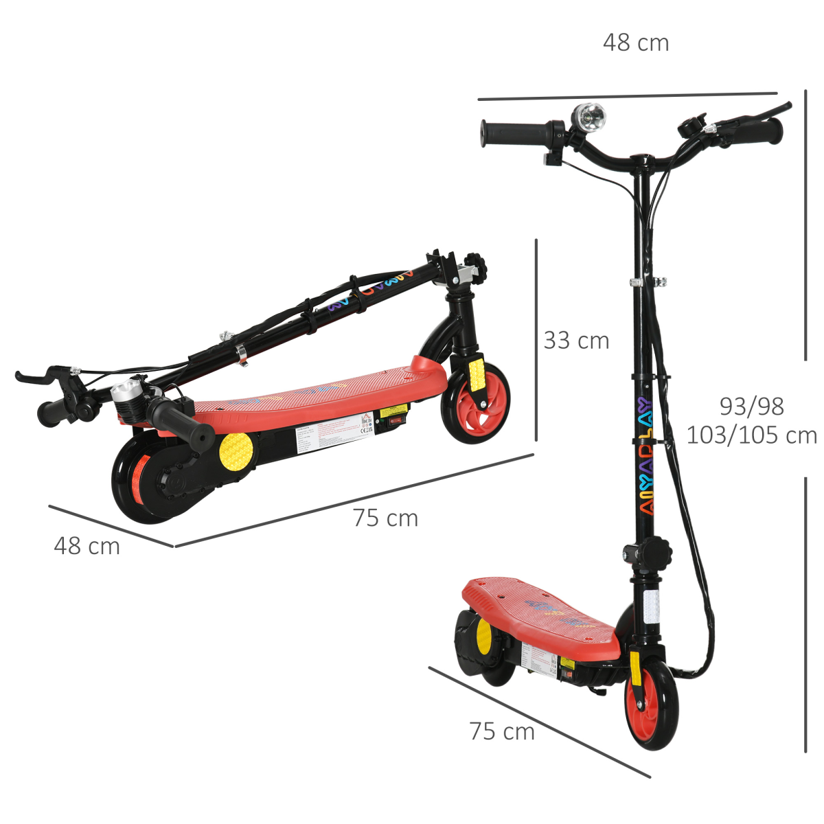 Folding Electric Scooter with LED Headlight, Ages 7-14, Red