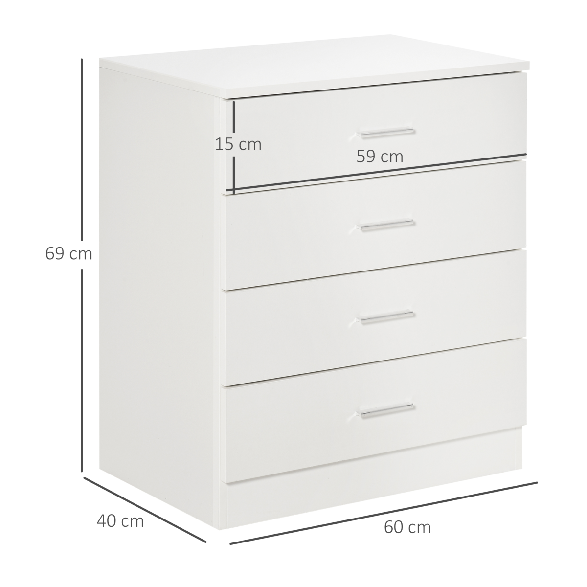 HOMCOM 4-Drawer Vertical Storage Cabinet with Metal Rails, Anti-Tip