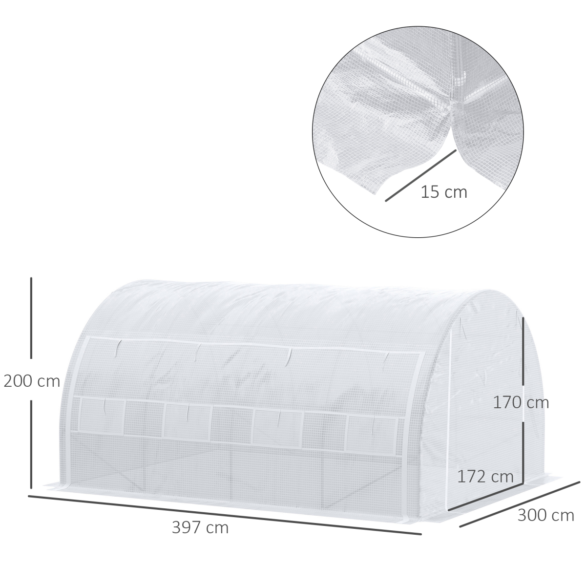 3.9 x 3 x 2 m Walk-In Greenhouse Polytunnel with Steel Frame, Windows and Door