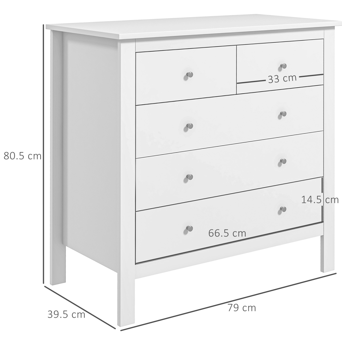HOMCOM Modern 5 Drawer Chest of Drawers Storage Cabinet, White