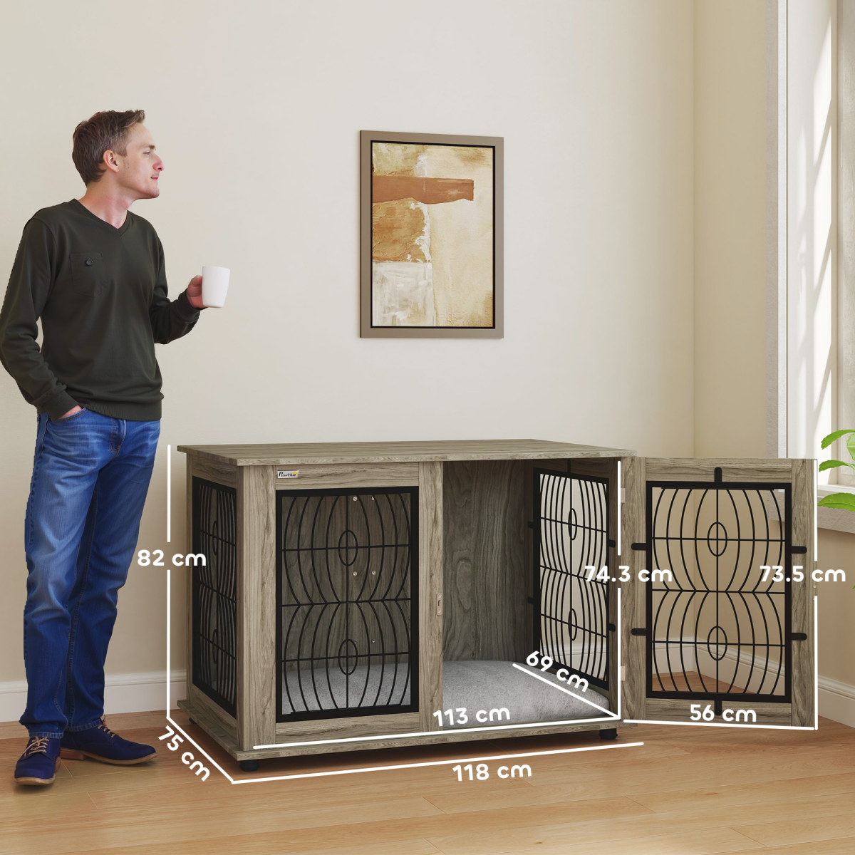PawHut Dog Crate Furniture End Table for Extra Large Dogs with Cushion