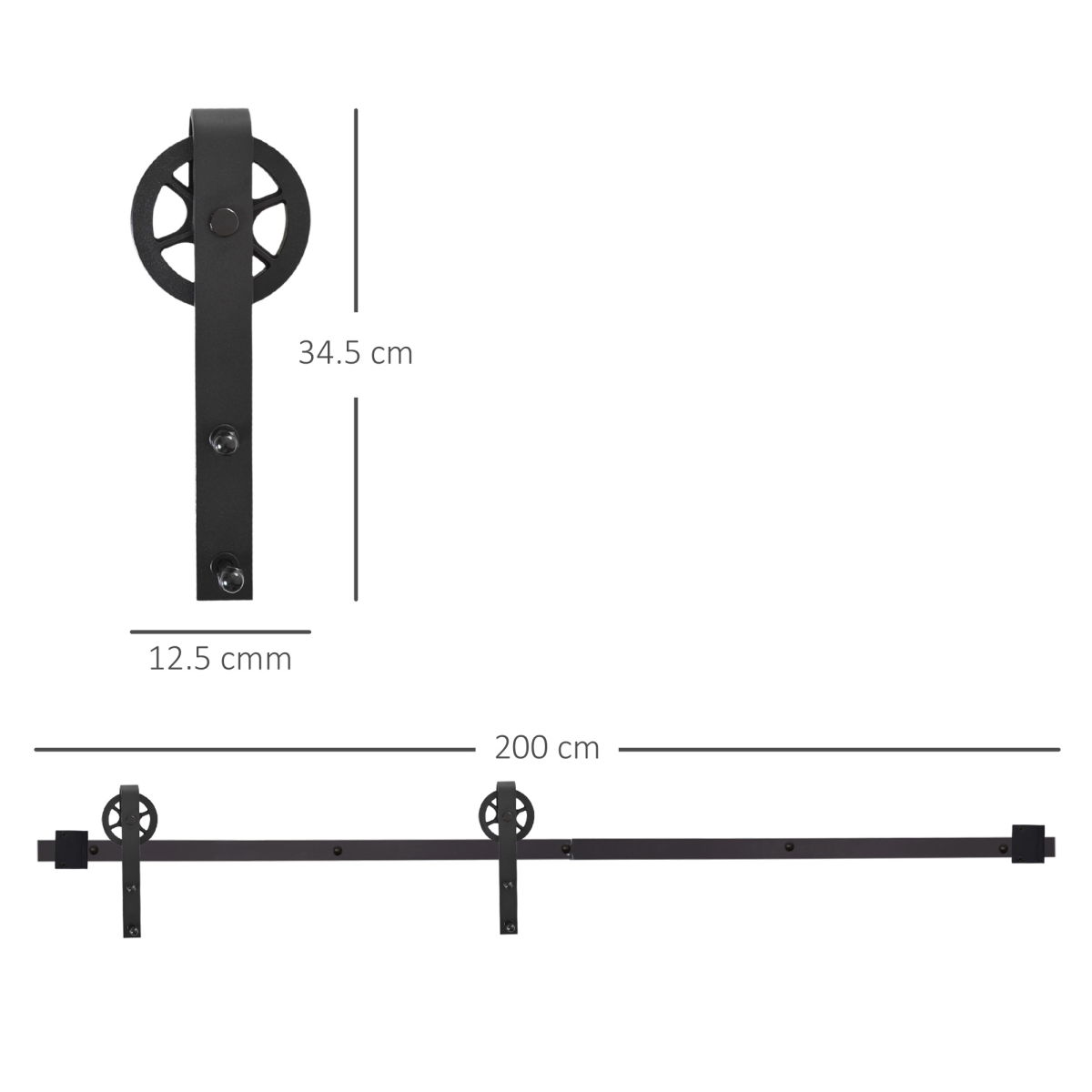 HOMCOM Sliding Barn Door Hardware Kit, 6.6 Ft, Carbon Steel, Hardware Only, for 34-40 mm Door Panels