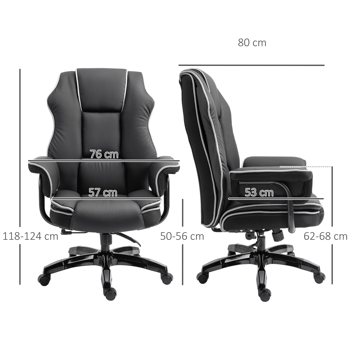 Black Piped PU Leather High Back Reclining Swivel Office Gaming Chair with Adjustable Height, Black