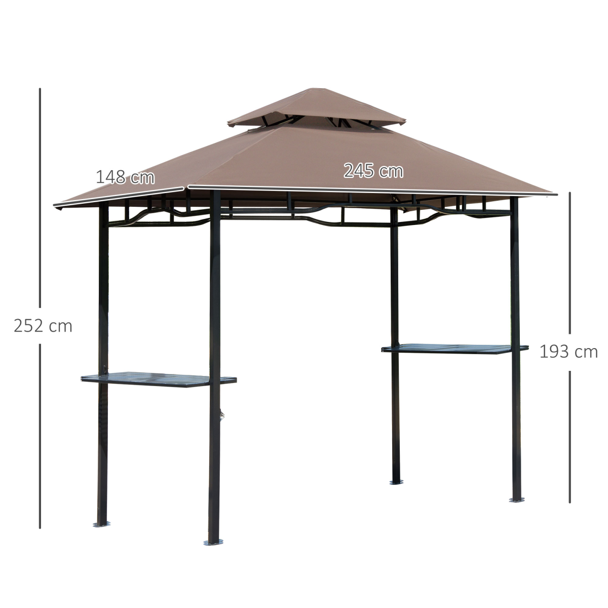 Outsunny 8ft Double-Tier Gazebo Grill Canopy Shelter with Side Shelves and Bottle Opener